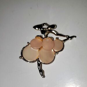A Ballerina Brooch Pin Dancing Pink Pearlescent Shell Silver Tone Metal